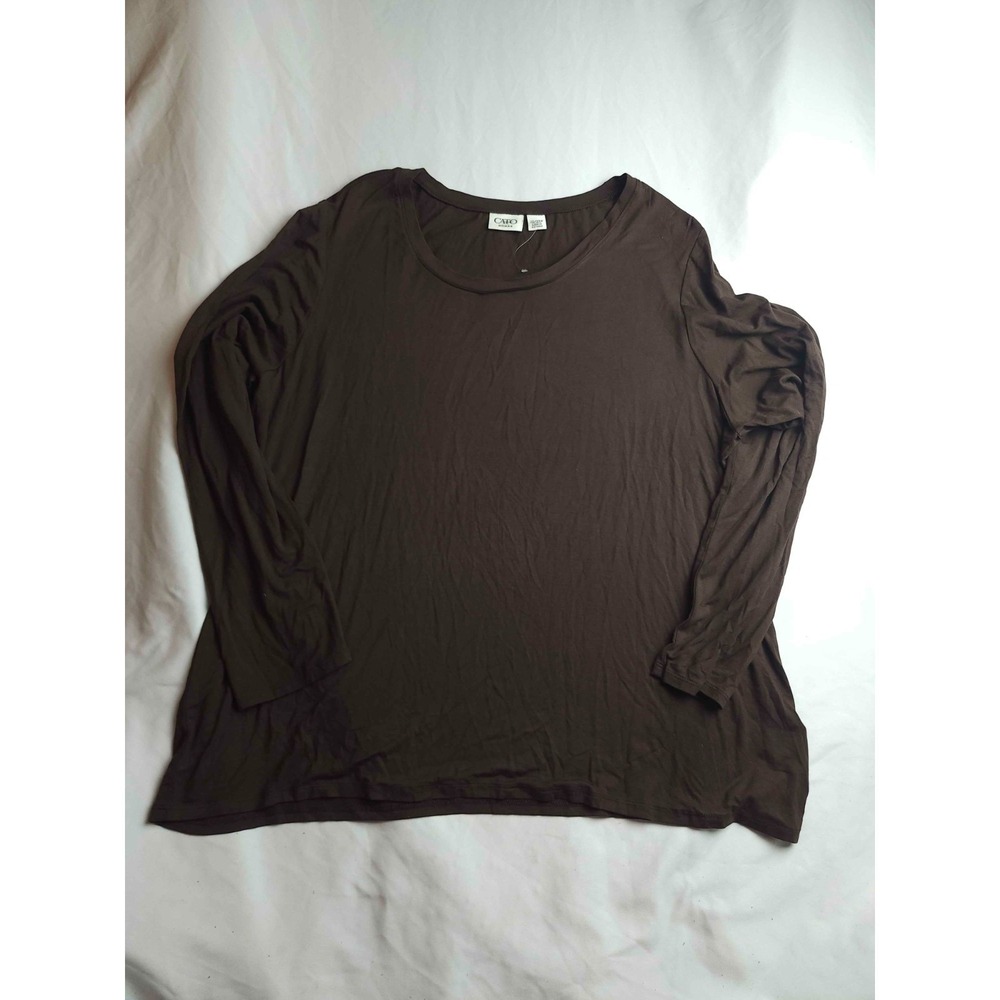 Cato Shirt Womens Plus Size 22/24W Brown Crew Neck Blouse Long Sleeve Minimalist